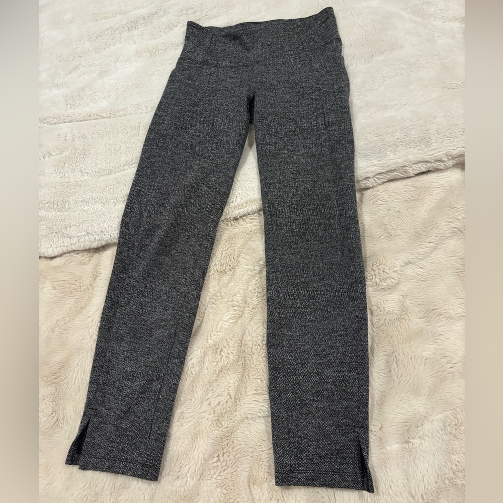 Athleta Charcoal Heather Straight-Leg Leggings with Ankle Slits